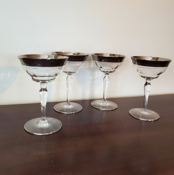 Glastonbury-Lotus Platinum Champagne/Sherbet 5 3/4" Glasses Vtg Glows ~ Set Of 4 - Picture 3 of 12